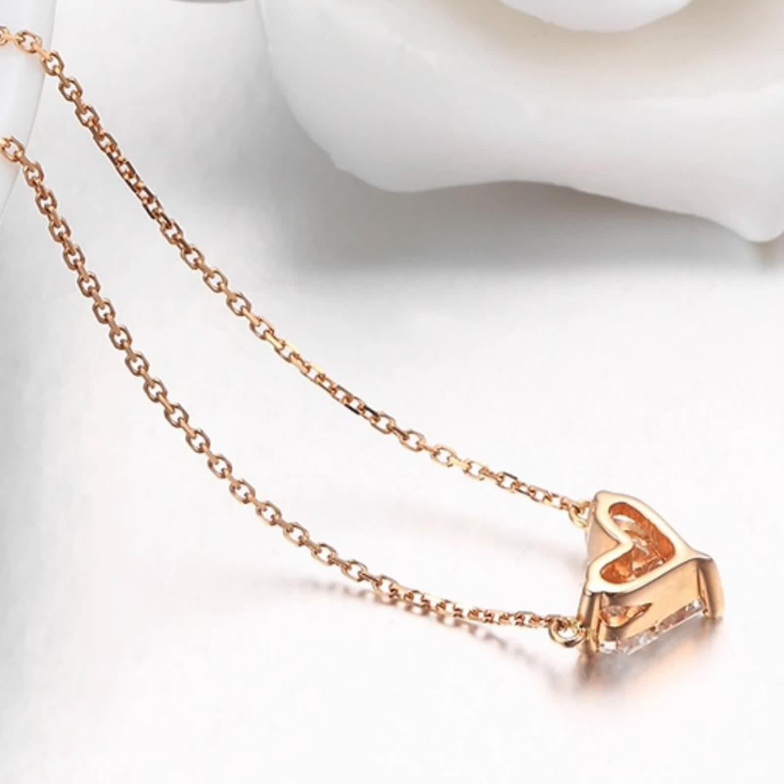 Collares de diamantes creados en laboratorio, collar de cadena para mujer, colgante de corazón de rompecabezas blanco, joyería de oro rosa de 9 K, 14 y 18 quilates