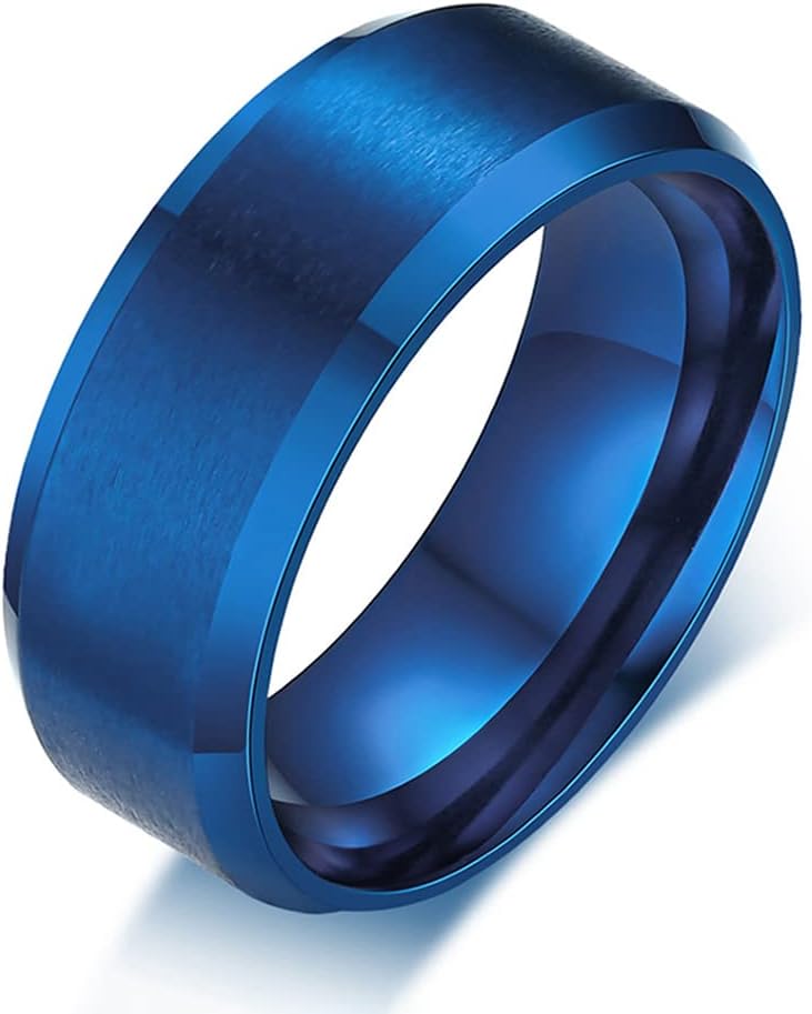Men's Basic Brushed Matte Ring 4MM 6MM 8MM 10MM Black/Blue/Silver Stainless Steel Rings for Men Women Wedding Engagement Bands Matte Brushed Finish Beveled Polished Edges Comfort Fit Size 5-15