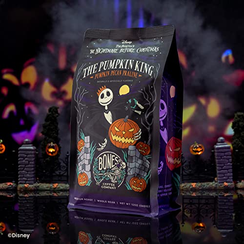 Bones Coffee Company Pumpkin King Flavored Whole Coffee Beans Pumpkin Pecan Praline | 12 Oz Arabica Low Acid Coffee | Gourmet Coffee From Disney Tim Burton's The Nightmare Before Christmas (Whole Bean) #TOP5