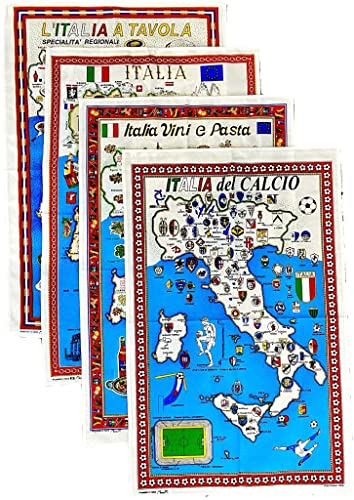 BLU RITMO Juego de paños de Cocina, paños de Cocina de algodón Fabricados en Italia, paños Multiusos absorbentes de Colores, 55 x 85 cm (Culture, 4 Piezas)