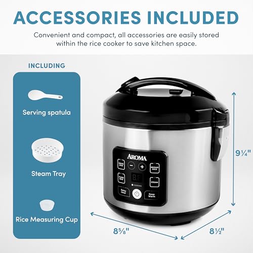 Image of AROMA CoreCoat Digital Rice Cooker & Steamer for Brown Rice with Nonstick Ceramic Coating (8 Cups Cooked, 4 Cups Uncooked)