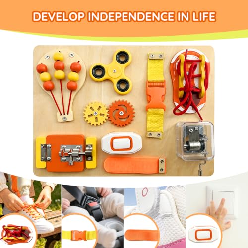 Montessori Busy Board Toys, Wooden Sensory Activity Board for Autistic Children, Travel Toys for 3+ Year Old Boy & Girl Birthday Gift, Attached Growth Chart for Kids Brand: SEYTUFU - image 4