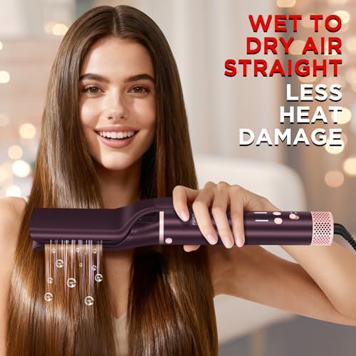 Image of MaxAIR 2.0 7-in-1 Hot Air Styler,Travel Dual Voltage Multi-Styler Set,High Speed Hair Dryer Brush with Air Hair Straightener,1.1 Inch Auto-Wrap Curlers,110,000RPM,Jasper Plum