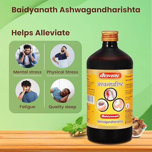 Image of BAIDYANATH AYURVED Ashwagandharishta | Helps Boost Immunity and Stress Buster | Useful for Natural Body Strength (450 ml) (Pack of 2), Liquid