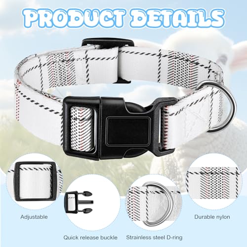 Image of Goat Collar with Bell, Sheep Grazing Copper Bells and Adjustable Nylon Collar Set Loud Bronze Bell for Summer Small Farm Animal Sheep Cow Dog Accessories Gift(White Stripes)