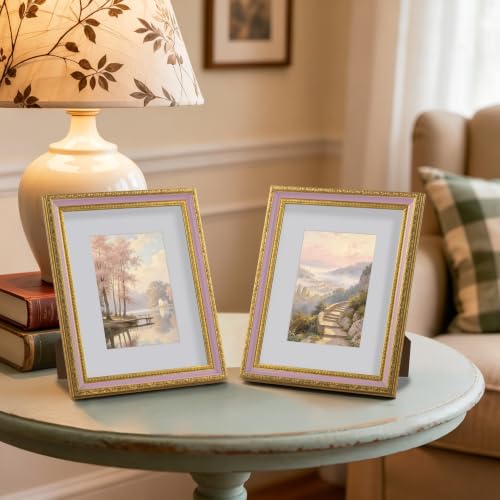Image of eletecpro 8x10 Vintage Picture Frame, Glass Cover, Pink Gold, 2-Pack | Display Photo 5x7 with Mat or 8x10 without, Horizontal or Vertical, Tabletop or Wall Decor