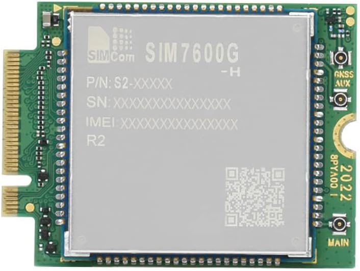 Bottom view of the SIM7600G-H-M.2 module showing the M.2 B Key interface and various solder points.
