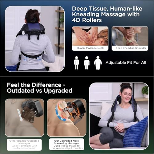 Image of Dr Physio USA 1048 Shiatsu Electric Neck and Back Massager Machine with Infrared Kneading Nodes for Cervical Neck, Shoulder, Back & Body Muscle Pain Relief