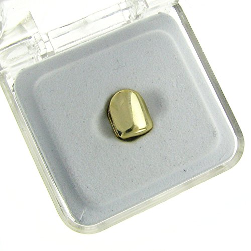 Couture Jewelers- Solid Gold Plated Grillz Single Front Top or Bottom Mouth Tooth Cap, Hip Hop Plain Teeth Bling Slug for Women and Men
