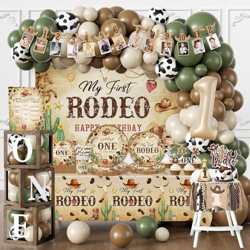 First Birthday Decorations for Boys - 276Pcs Wildest One in The West Cowboy Western Balloon Arch Garland Backdrop Tableware Kit My First Rodeo Decorations Boys