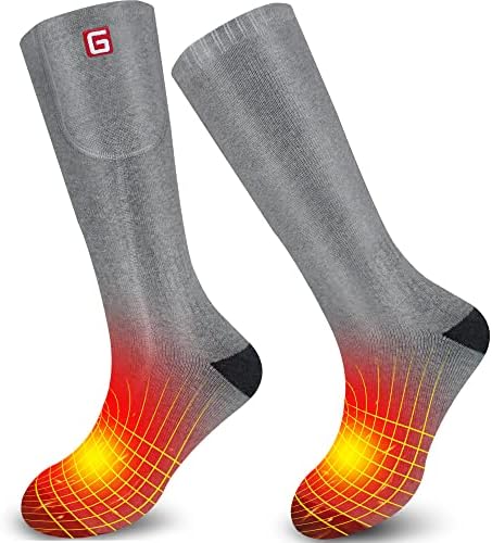 Spring Heated Socks Electric Rechargeable Winter Heated Socks for Men Women 3 Heating Settings Warm Cotton Thermal Socks for Riding Camping Hiking Skiing (Grey-3.7V2200Mah, Large)
