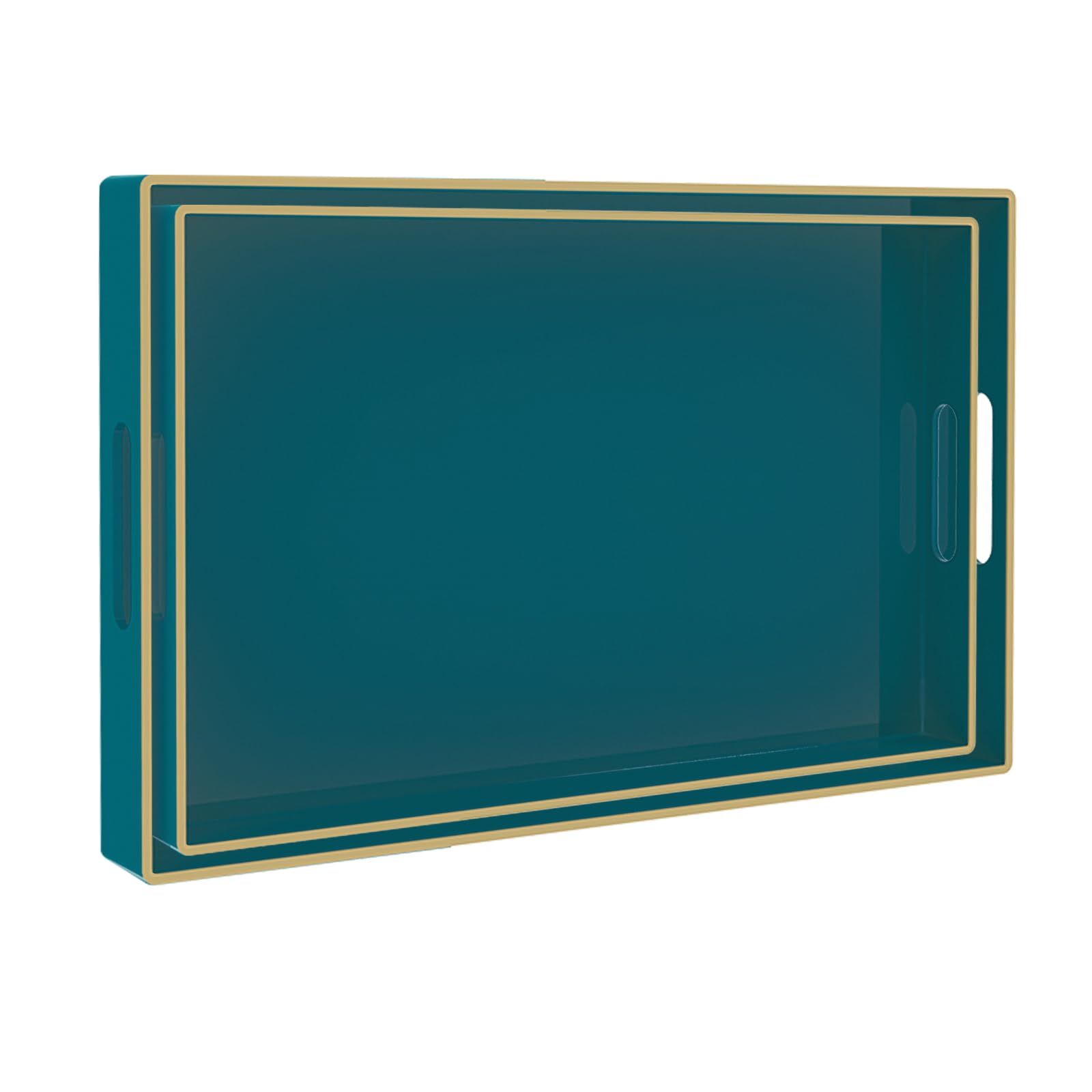 MAONAME Green Serving Trays - Set of 2 Rectangular Decorative Trays with Handles - Perfect for Coffee Table, Ottoman, Living Room, Bedroom
