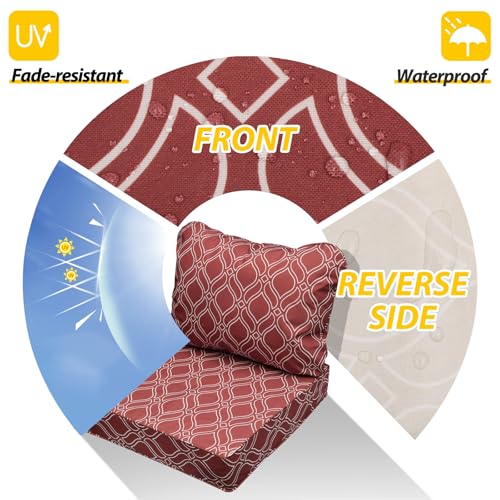 Image of AAAAAcessories Outdoor Seat Cushions for Chairs, Fade-Resistant, Waterproof Patio Furniture Replacement Cushions, 23.5 inch x 25.5 inch x 5 inch + 23.5 inch x 19 inch, Set of 2, Clay Red Vine Trellis