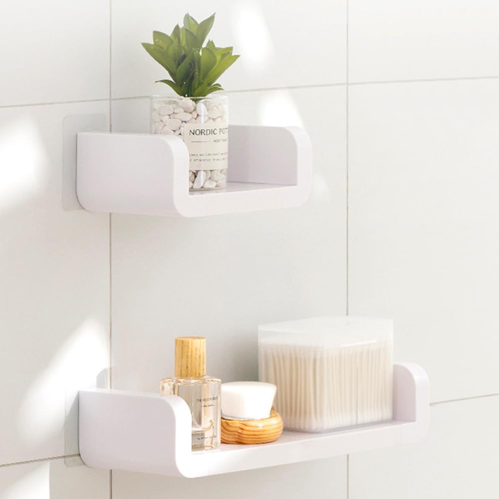 NAROSEBE 2 Piezas Estanterias Pared Blancas 32/17cm Estantes Flotantes Adhesivos Estantería Flotante Baño Estanterias Blancas de Pared Baldas Pared sin Agujeros para Salón Cocina Habitación Pasillo