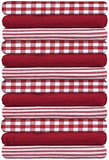 E.L EURO LINEN Tea Towels  100% Cotton Kitchen Tea towels- Pack of 12 Tea Towels - Absorbent Tea Towels set - 45 x 70 cm 12 Pcs Gift Packed Tea Towels - (Pack of 12, Red)