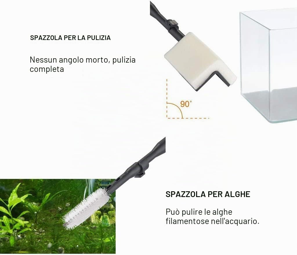 Boxtech 6 in 1 Strumenti per la pulizia dell'acquario Kit per la pulizia dell'acquario con raschietto per alghe Spugna di vetro Scopa per ghiaia Spazzola per tubi