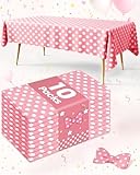 Pureegg Plastic Table Cloth Disposable 10 Pack, 54 x 108 Inch Table Cloths, Birthday, Wedding, Pink Girl Party, Picnic, Decorative Tablecloths, Rectangle Cover, Leakproof & Sturdy, Pink Polka Dot