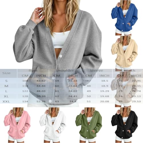 Womens Button Down Sweatshirt Cardigan Loose Oversized Long Sleeve Cardigan - image 4
