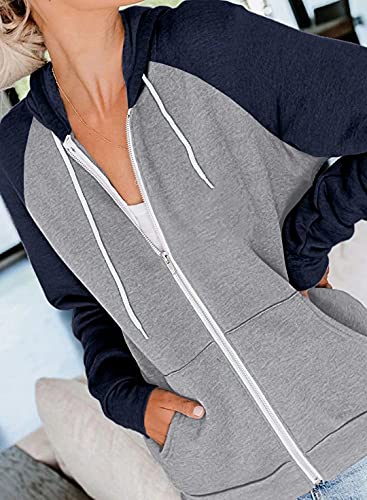 INFITTY Women's Casual Color Block Long Sleeve Zip Up Hooded Sweatshirt Lightweight Hoodies Jacket with Pocket2