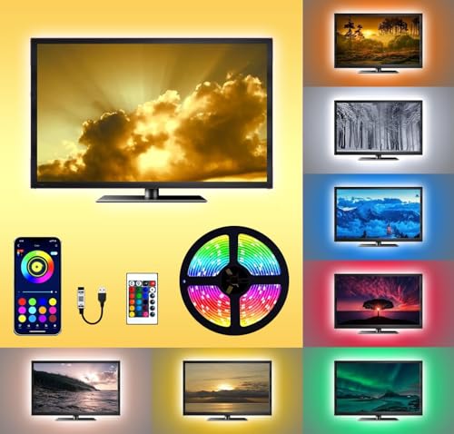 Image of SKYBUCKET15ft LED Lights for TV 32-65 Inch | RGB TV Backlight Strip with Music Sync, Bluetooth App & Remote | USB Powered Bias Lighting for Gaming (Tv Back Ground Light)