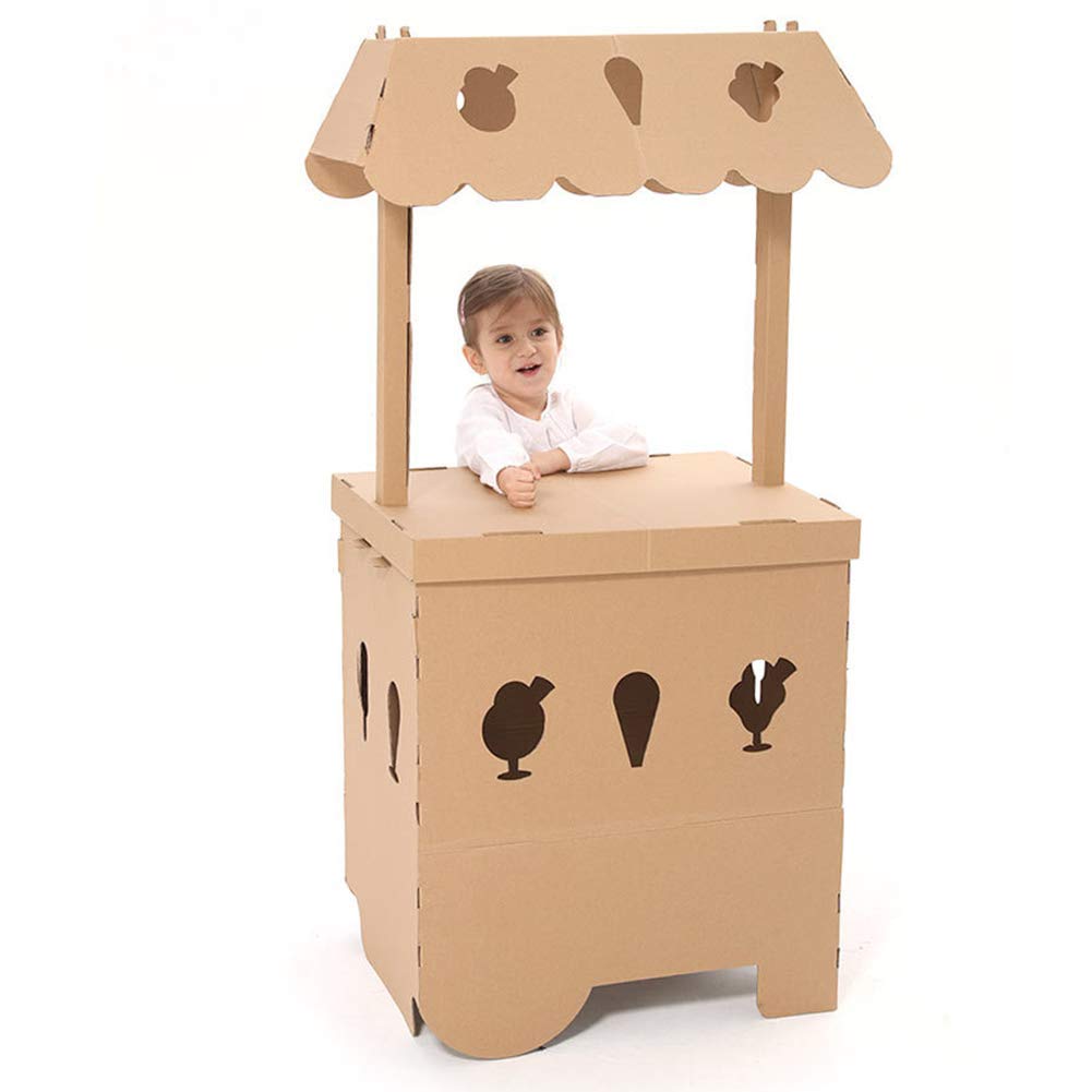 Kids Cardboard Playhouse Children DIY Coloring Pretend Role Playing Game Foldable Indoor Toys Painting Paper House Christmas Birthday Gifts - Included 12 Crayons