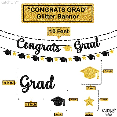 Image of Graduation Decorations 2026 | Glitter Black and Gold Congrats Grad Banner - 10 Feet | Black and Gold Graduation Banner | Cap Garland for 2026 | 2026 Grad Party Decorations, KatchOn