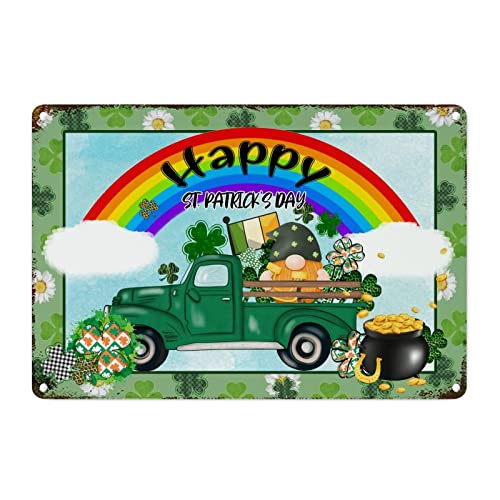 Plaque en métal camion vert déco rétro trèfles arc-en-ciel pour mur intérieur