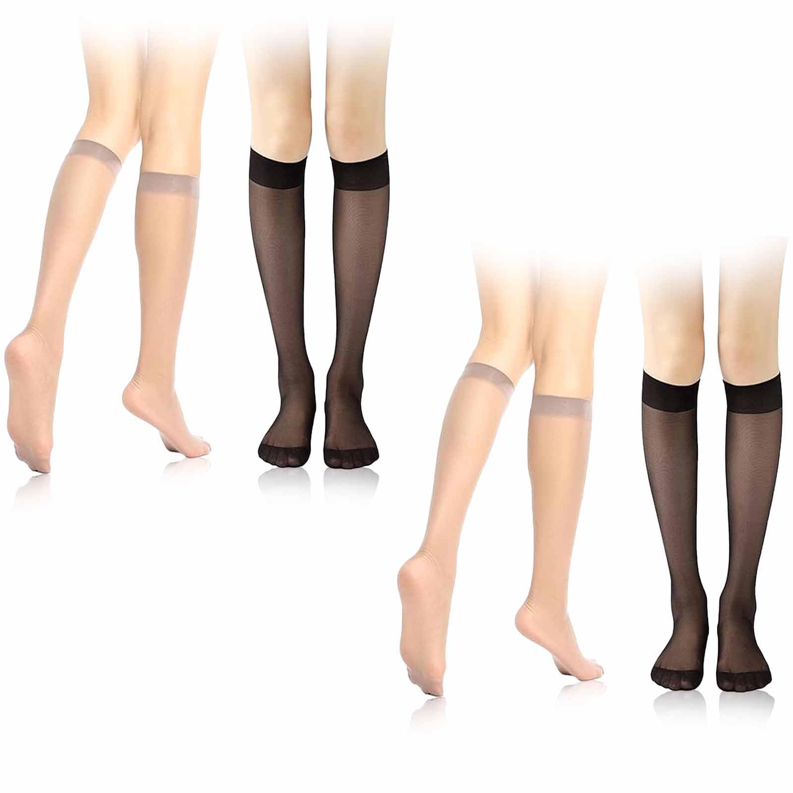 Guegine 4 Pairs Nylon Knee High Pop Socks, Breathable Sheer Stockings with Reinforced Toe Elastic
