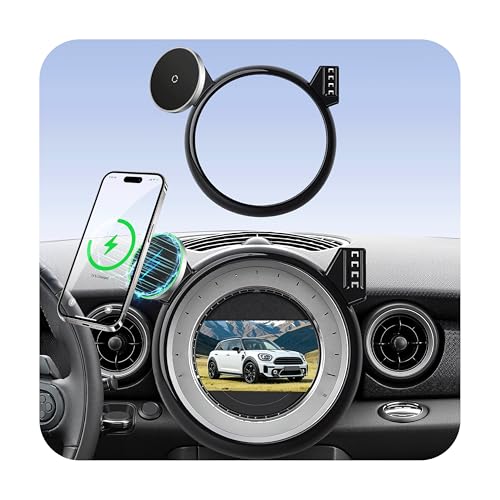 Image of Phone Mount for BMW Mini Cooper (2007-2013 R56, 08-14 R55, 09-15 R57, 12-15 R58 /R59), Magnetic iPhone Holder, Magsafe Car Mount Charger, 15W Wireless Car Charger, Hands Free & 360, Car Accessories
