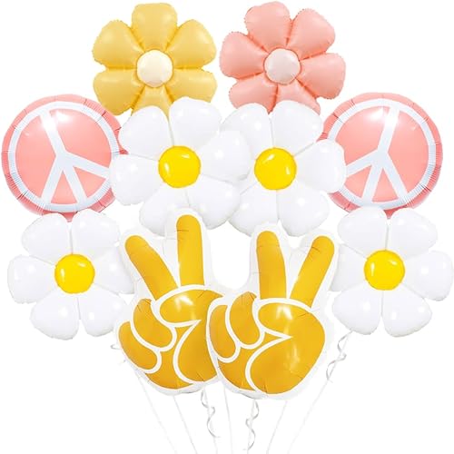 Dos Groovy Hippie Peace Sign Daisy Flower Wildflower Globos de decoración temática boho One Groovy Baby 5 Five Is a Vibe Cumpleaños 70s Retro Peace