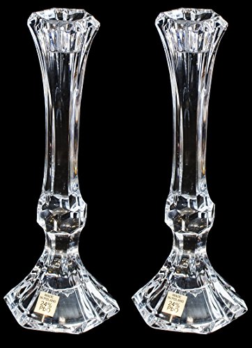 Pair of Crystal Glass Candlesticks 24% Lead Crystal Candle Holder, 22cm Tall