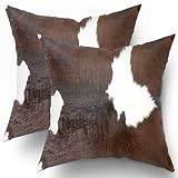 Kawani Western Cow Print Pillow Covers 18x18 Set of 2, Brown Cowhide Throw Pillows Cover, Southwest
