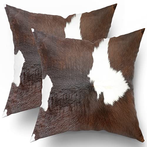 Kawani Western Cow Print Pillow Covers 18X18 Set Of 2, Brown Cowhide Throw Pillows Cover, Southwest Abstract Africa Animal Skin Throw Pillowcase Decor Gifts For Bed Couch Sofa Living Room #TOP17