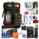 Kit de Supervivencia Completo UE 2026, Mochila Supervivencia 72 Horas Equipada con Camping Gas Portatil, Kit Supervivencia Catastrofe, Botiquín Táctico con Radio Sola, Alicates, Tijeras y Silbato
