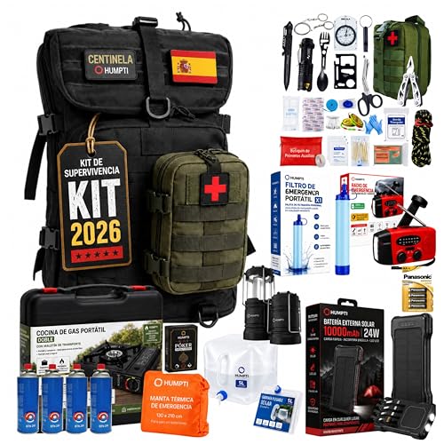 Kit De Supervivencia Completo Ue 2026, Mochila Supervivencia 72 Horas Equipada Con Camping Gas Portatil, Kit Supervivencia Catastrofe, Botiquín Táctico Con Radio Sola, Alicates, Tijeras Y Silbato
