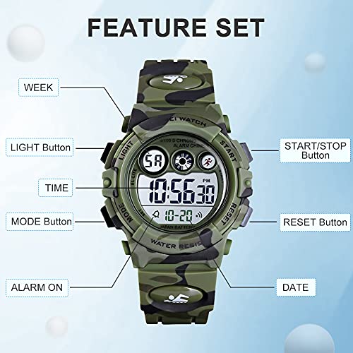Image of GOLDEN HOUR Watches for Kids Digital Sport Waterproof Boys Girls Watch Outdoor 12 /24 H Alarm EL Backlight Stopwatch Military Child Wristwatch Ages 3-15