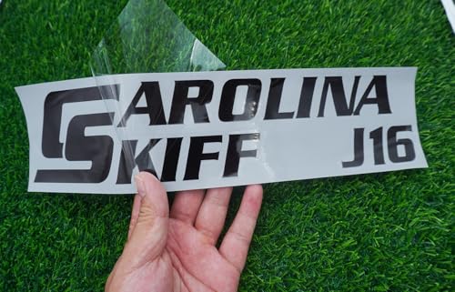 Image of Pair Set of 2 Vinyl Carolina Skiff J16 Boat Boats Logo Decals Stickers 13 inch (Black)