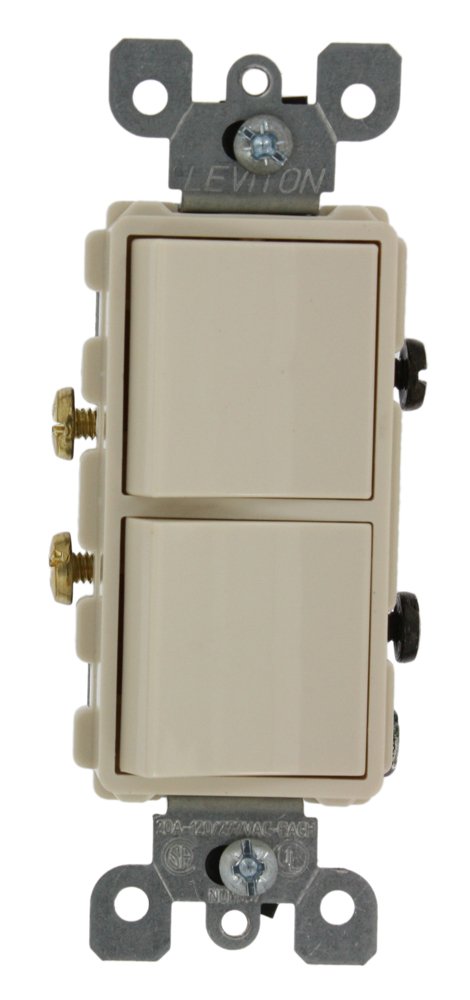 Leviton 20 Amp, 120/277 Volt, Decora Single-Pole/Single-Pole AC Combination Switch, Commercial Grade, Grounding, 5627-W, White