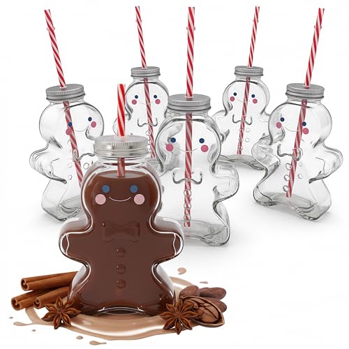 Novaliv Lot de 6 tasses à vin chaud - 440 ml - Personnalisables - Avec paille - Bonhomme en pain d'épice comme gobelet à vin chaud - Motif boule de sapin de Noël