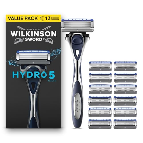 Wilkinson Sword Hydro 5 Razors for Men Value Pack Skin Hydration Carbon Coated Blades Mens Shaver Razor Handle Plus 13 Blade Refills