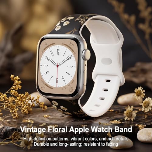 Image of Floral Band Compatible with Apple Watch Bands for Women 40mm 42mm 41mm 38mm 44mm 45mm 46mm 49mm, Cute Pattern Flower Soft Silicone Sport Strap for iWatch Series Ultra 11 10 SE 9 8 7 6 5 4 3 2