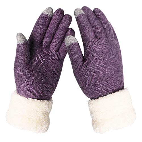 LassZone Gants d'hiver en laine épaisse et chaude pour écran tactile pour femme, gants en tricot tressés coupe-vent pour la conduite, le cyclisme, le shopping, le camping, la course à pied Cover