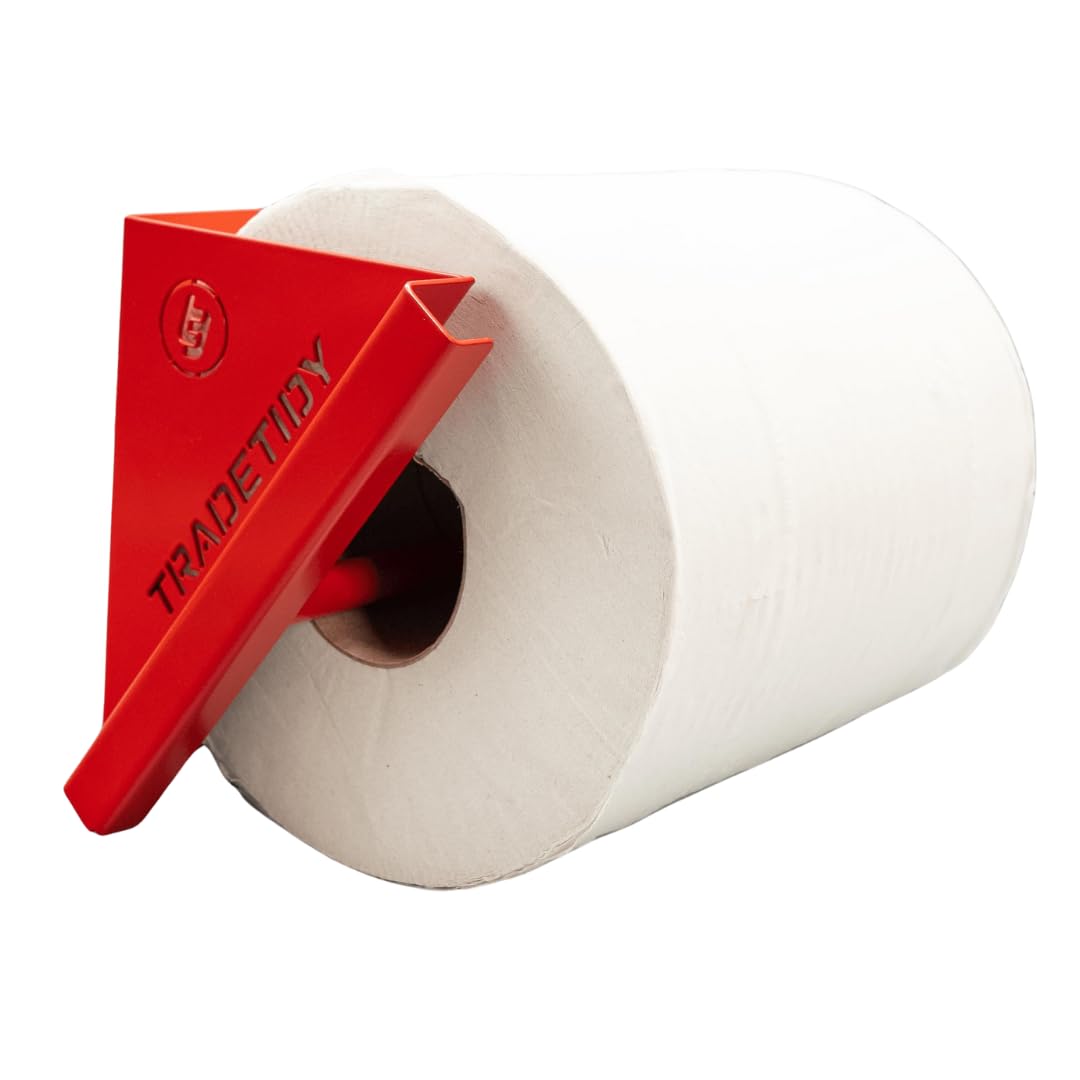 Tradetidy Red Steel Paper Towel/Roll Dispenser – Heavy-Duty Wall-Mounted Holder For Vans, Garages & Workshops – Fits Paper Towel Rolls Up To 200Mm Wide – Made In The Uk