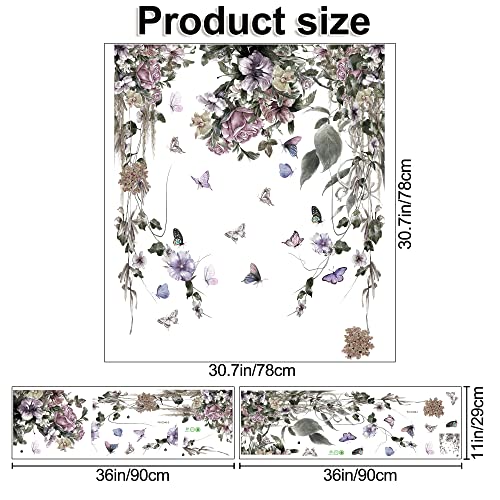 Purple Petunia Wall Decals Peony Flowers Wall Stickers Diy Vinyl Peel And Stick Dark Style Wall Art Murals For Girls Bedroom Living Room Tv Sofa Backdrop Office Bathroom Wall Home Decoration (A) #TOP1