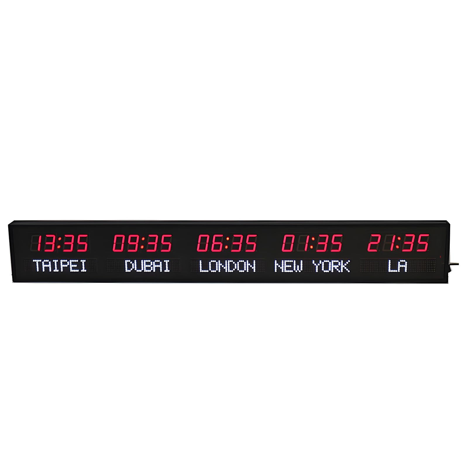 Zegar światowy 5 stref czasowych LED, cyfrowy zegar wielostrefowy, LED zegar światowy, zegar ścienny, zegar światowy 5 miast (Red+white)