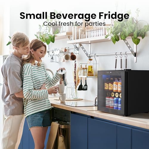 Image of Yeego Beverage Refrigerator, 65 Can Mini Fridge with Glass Door, Digital Temperature Control 34F-54F, Countertop Drink Cooler for Soda, Beer and Wine, Black