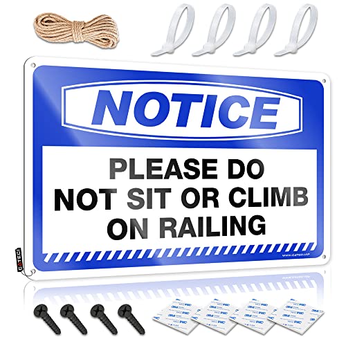 CakJuice Bar Decor for Home Notice Please Do Not Sit or Climb On Railing Tin Sign Cool Things Under 10 Dollars ^TC ʔ (TCY:2