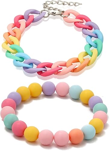 Pulsera de cadena de eslabones gruesos y livianos de resina multicolor, para Pascua, arcoíris, caramelo, cuentas coloridas, clip para mujer, Resina,