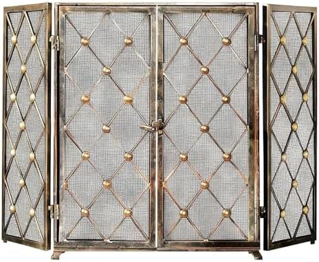 3 Panel Folding Metal Fireplace Screen with Doors, Locking Spark Guard Mesh, Safe Fireproof Cover for Bedroom, Living Room, Home Decor (Black)