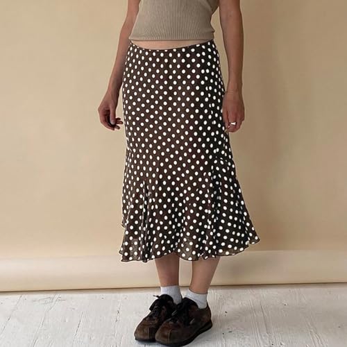 Women Polka Dots Midi Skirt Y2K Sheer Mesh Long Skirts Lace Patchwork Maxi Skirt Low Waisted Pencil Skirts4